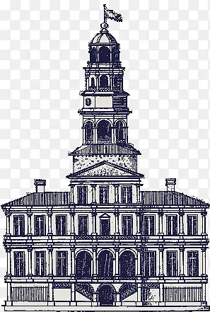 手绘建筑物复古风格
