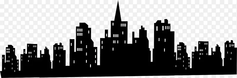 高清手绘黑色城市建筑物