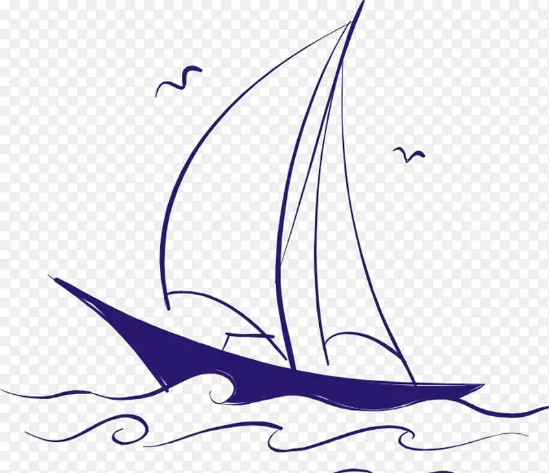 蓝色手绘帆船