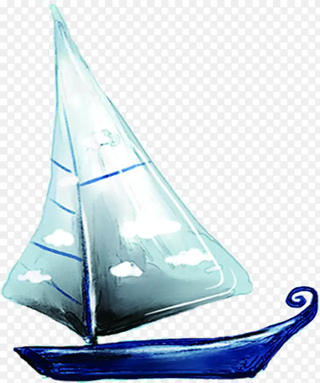 蓝色卡通帆船插画