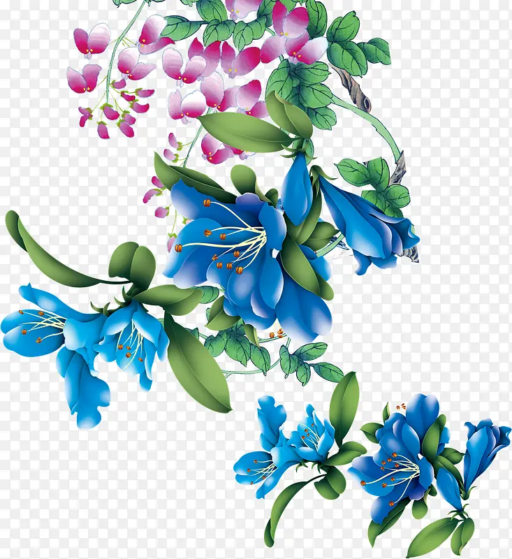 卡通蓝色花朵装饰图案