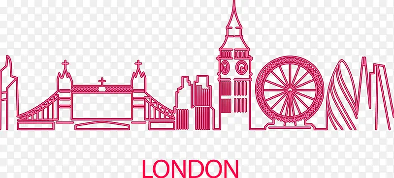 伦敦城市粉色线稿