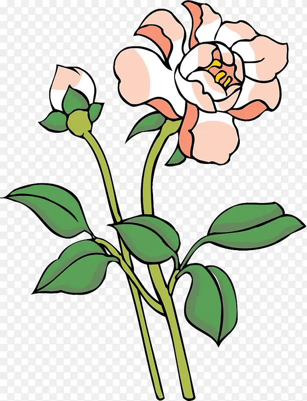 粉色手绘古风花朵绿叶