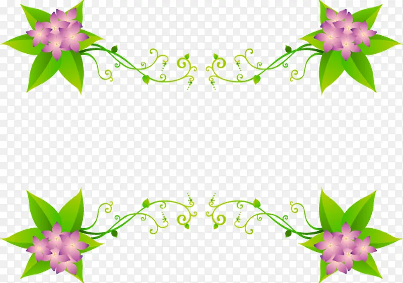 紫色手绘花朵绿叶装饰