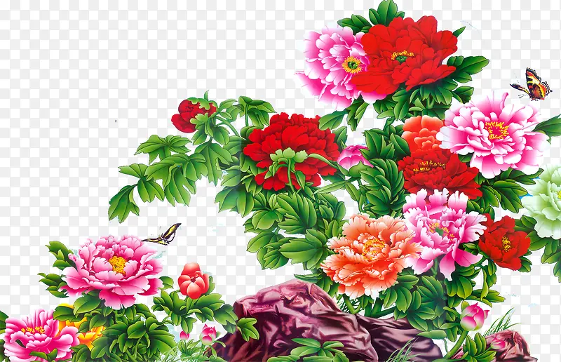 手绘彩色花朵绿叶海报