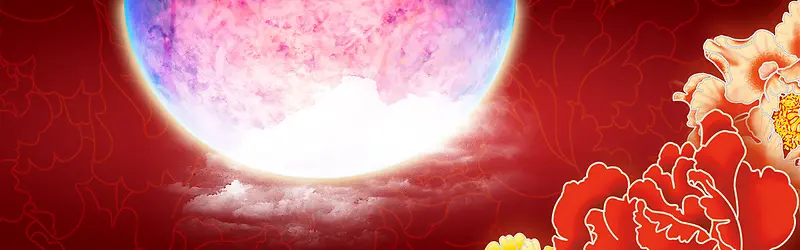 红色月亮牡丹花背景