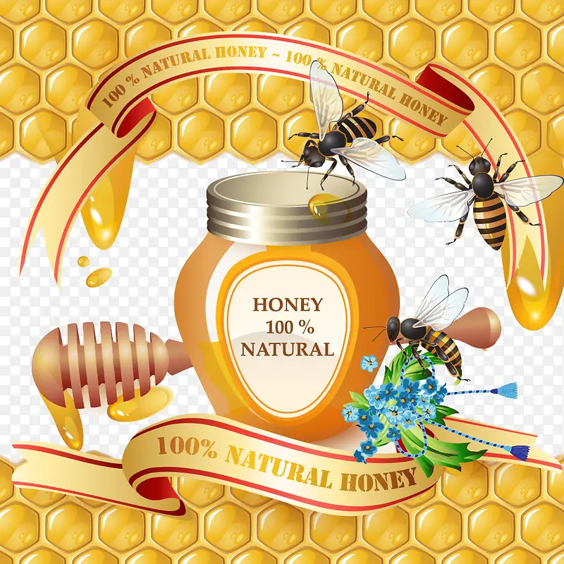 蜂蜜与蜜蜂矢量图
