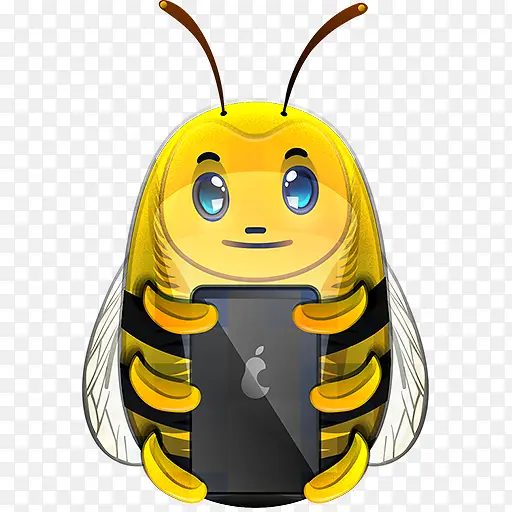 手绘黄色蜜蜂玩手机
