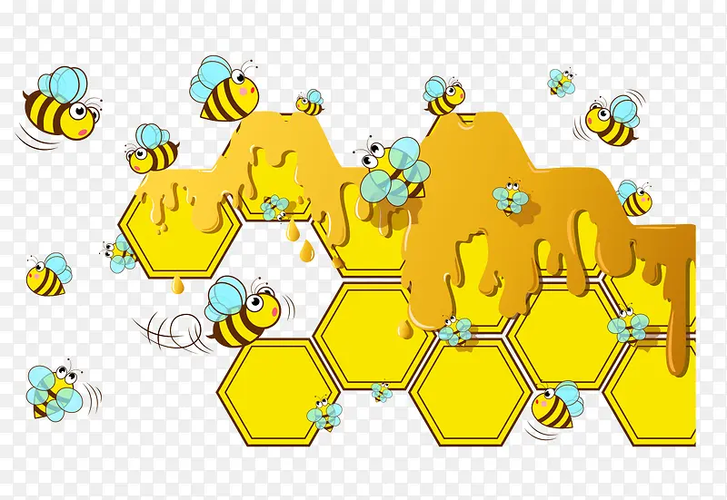 卡通手绘黄色蜂巢蜂蜜小蜜蜂