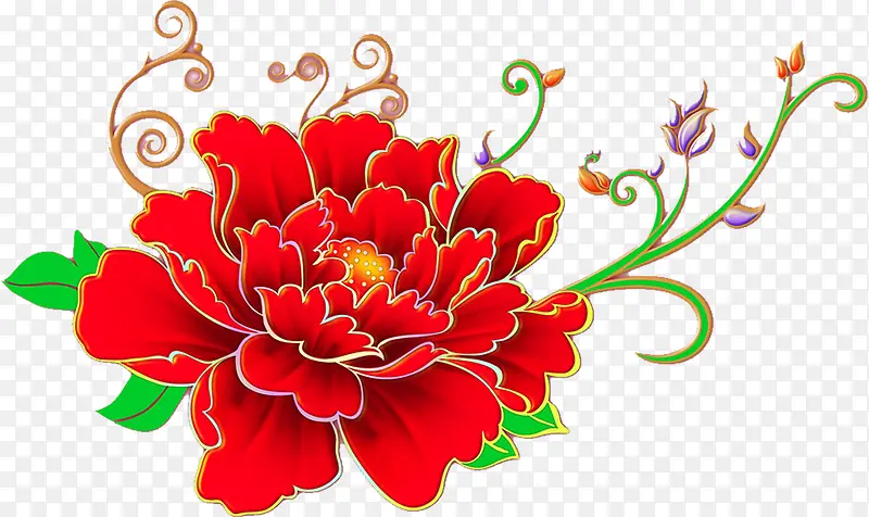 节日效果红色手绘花朵
