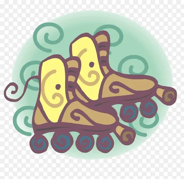 棕黄色轮滑鞋卡通插图