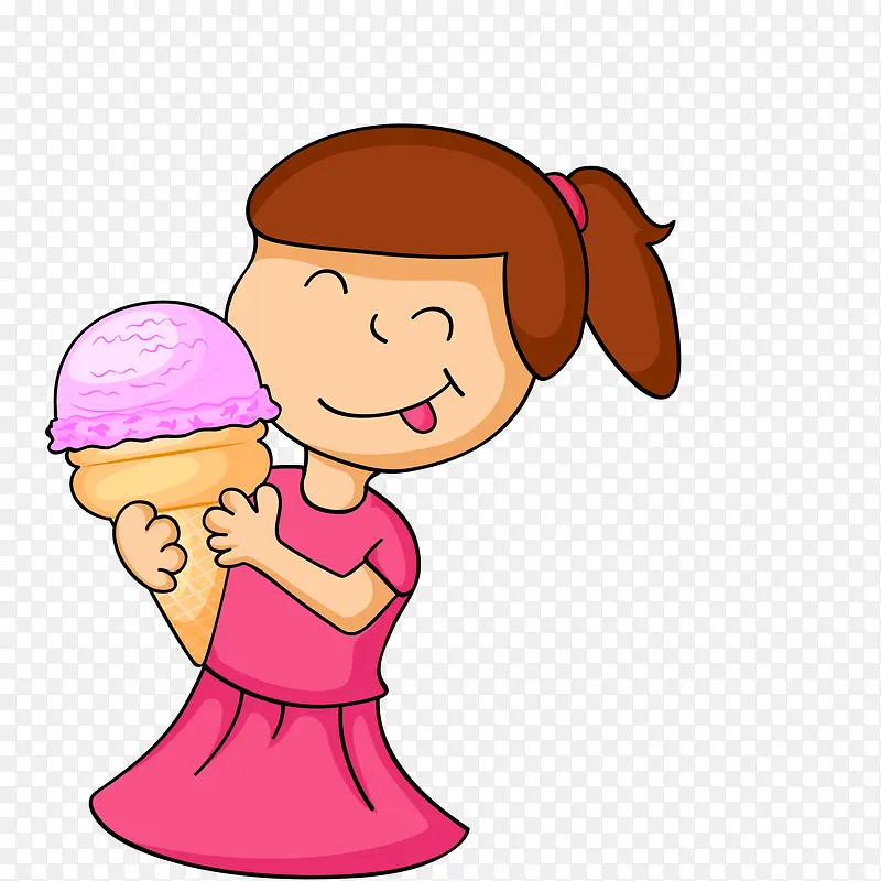卡通吃冰淇淋的小女孩矢量图