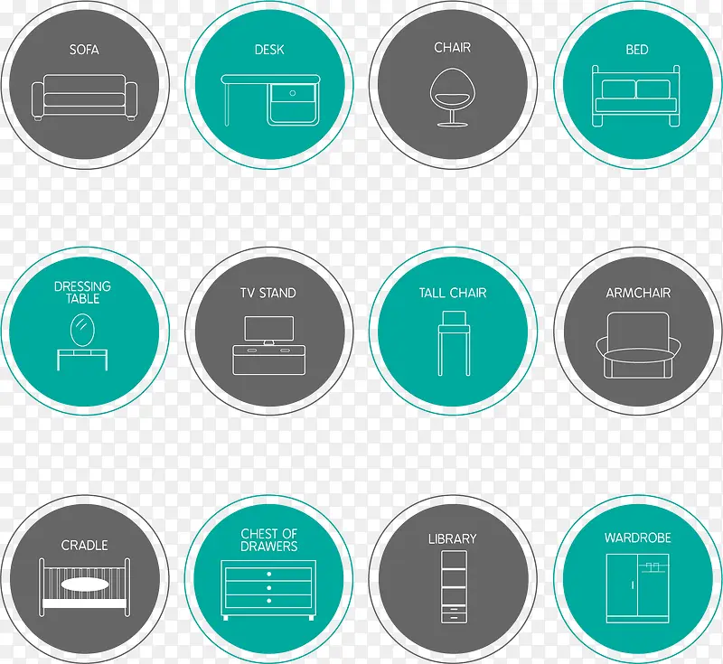 12款圆形家具图标矢量素材