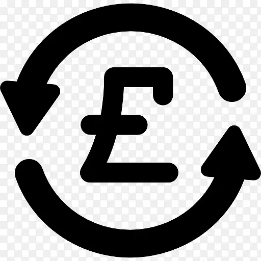 英镑的货币符号在逆时针箭头的圆圈图标