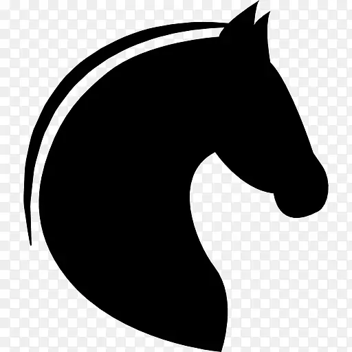 马头和马鬃线和圆形后形状图标
