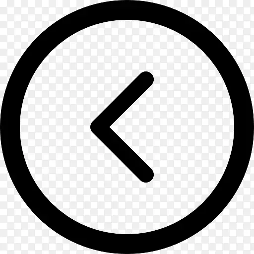 左箭头薄符号在圆形按钮图标