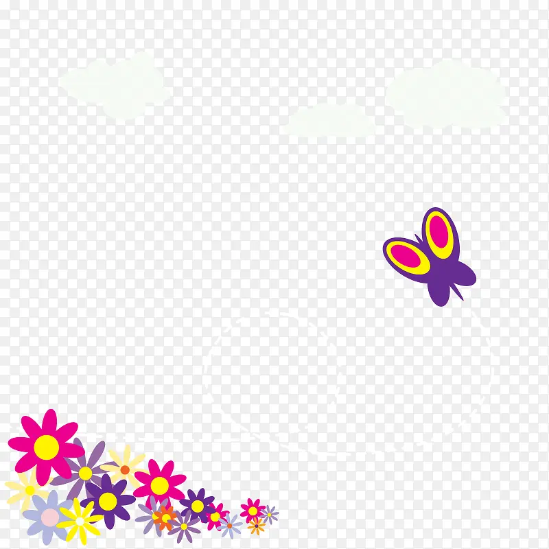 卡通彩色的花和小蝴蝶