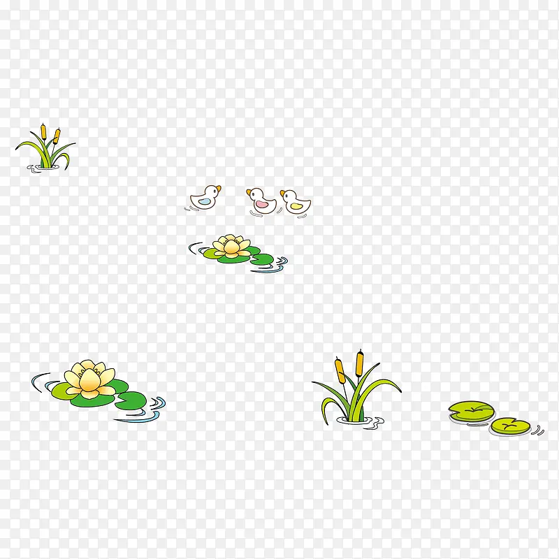 矢量小草手绘荷花素材