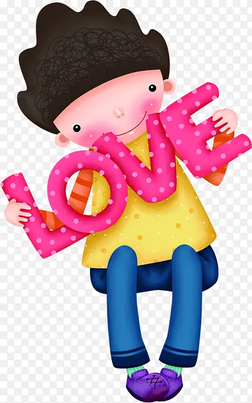 卡通男孩手拿love七夕