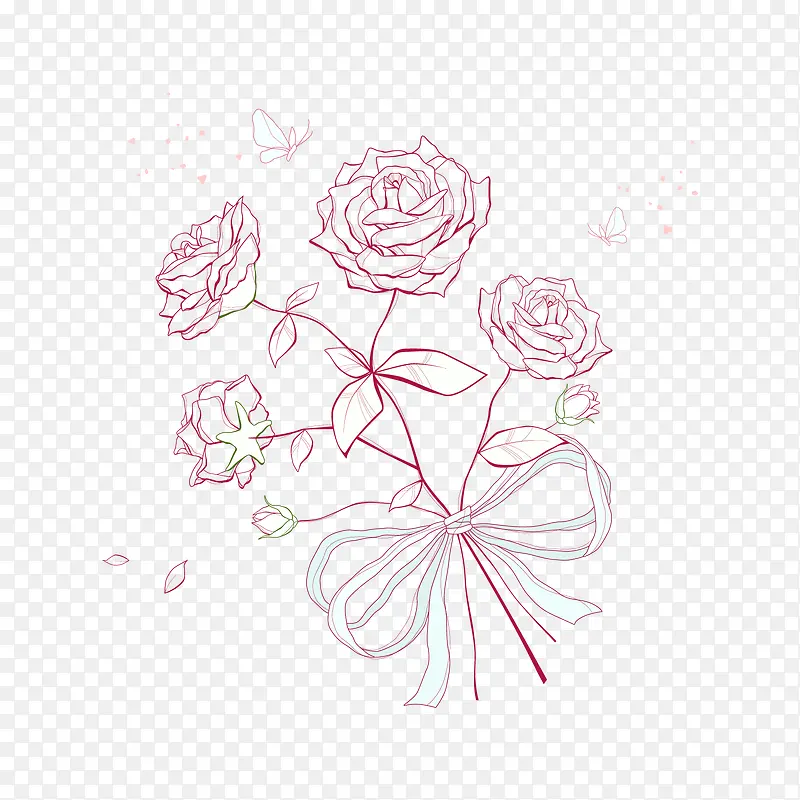 手绘玫瑰花束图案