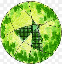 绿色手绘文艺树林圆球