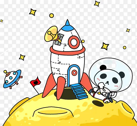 月球熊猫火箭卡通