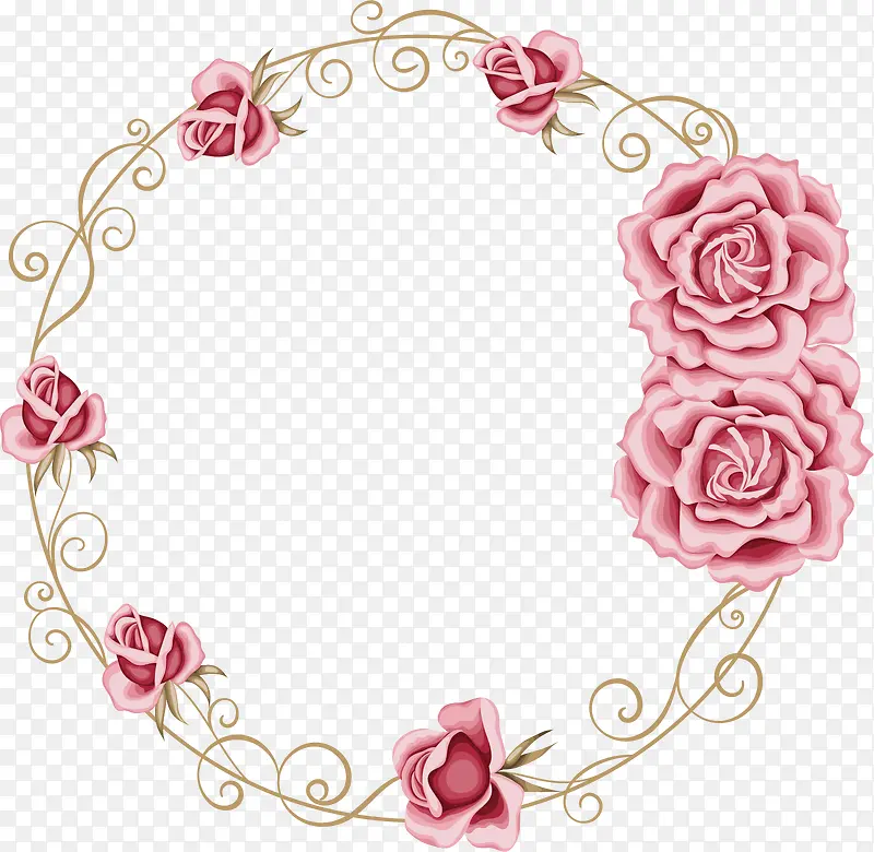花卉 边框 圆环 花纹 淡粉色