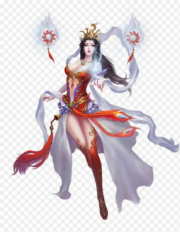 红白色服饰游戏女神