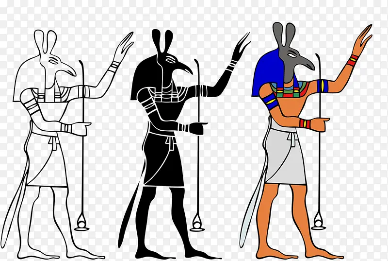 手绘古埃及壁画拿钢叉的人