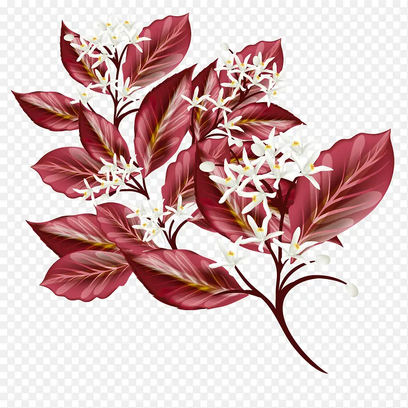 矢量树叶和花