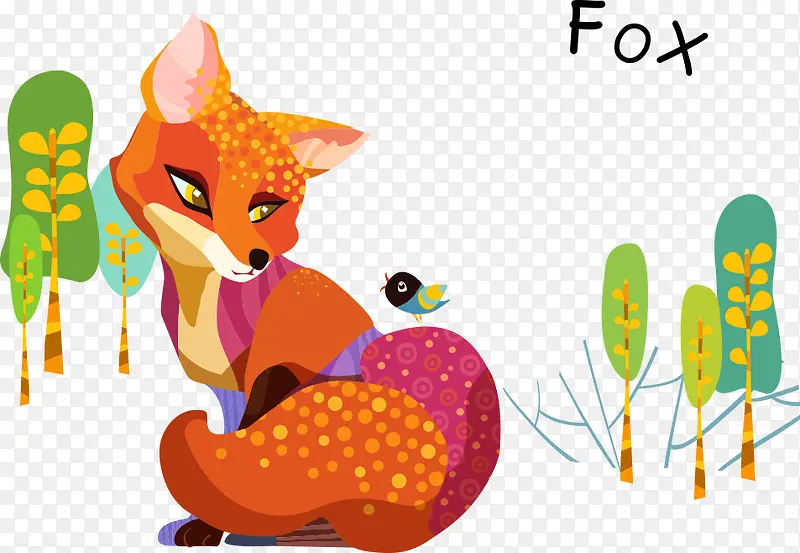 卡通矢量彩色狐狸