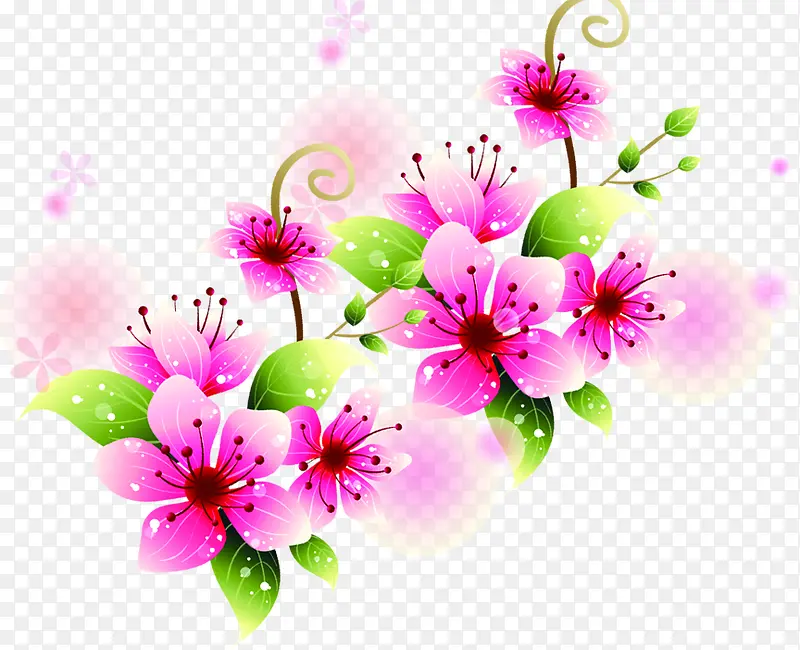 粉色水彩花朵植物梦幻