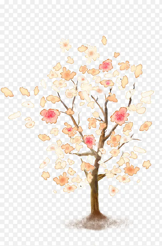 手绘粉色树枝花朵