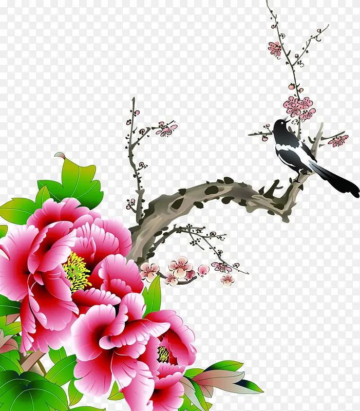 手绘粉色花朵树枝