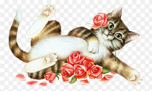 可爱小猫和小花