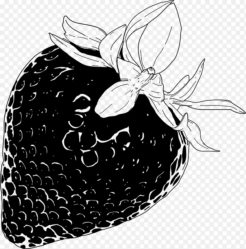 黑色创意手绘水果草莓