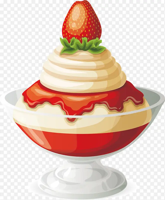 矢量手绘草莓冰淇淋