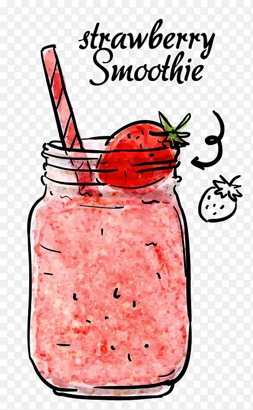手绘水彩草莓饮料