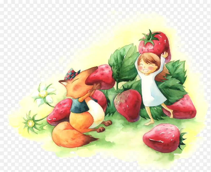 手绘草莓水果女孩
