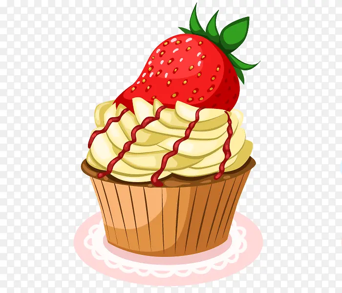 卡通手绘草莓纸杯蛋糕