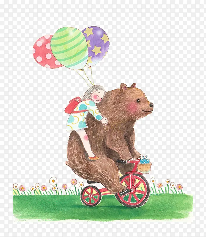 卡通黑熊骑自行车
