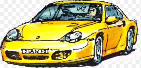 手绘水彩黄色轿车