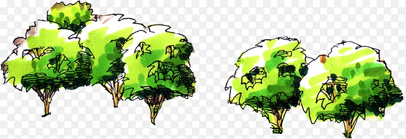 手绘绿色树林植物