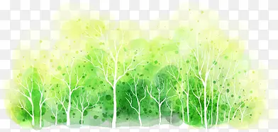 手绘黄绿色水彩树林
