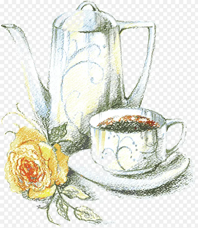 手绘玫瑰花朵咖啡