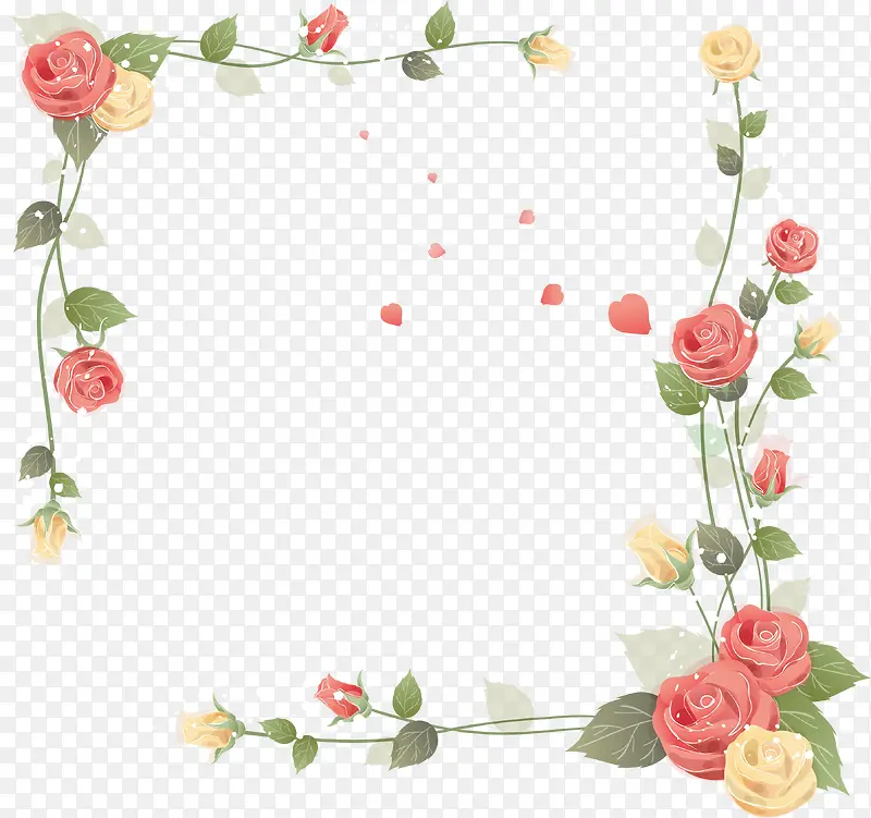 手绘玫瑰花朵边框