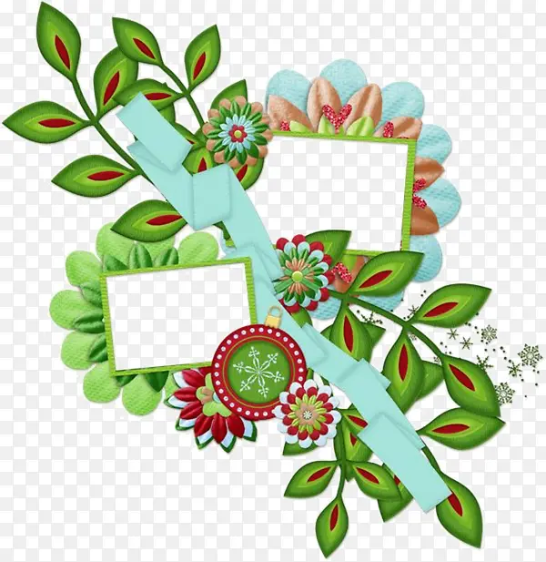 卡通绿色花朵相框装饰