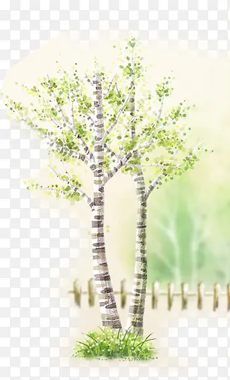 绿色梦幻树叶插画大树