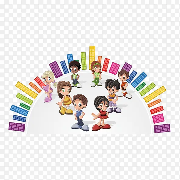 矢量彩色方块和小孩