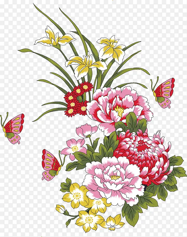 手绘水彩花朵植物蝴蝶